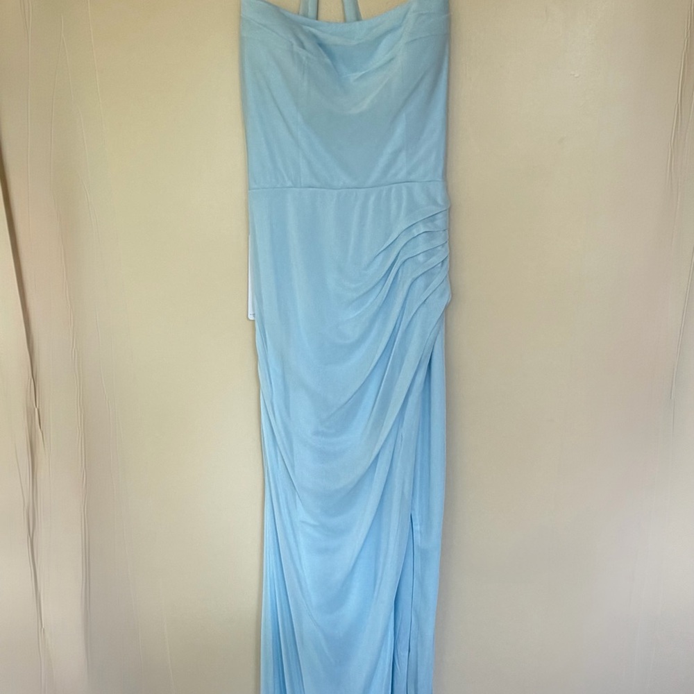 Azazie Light Blue Draped Maxi Gown